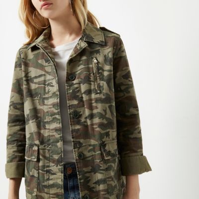 Khaki camo mint faux fur lined army jacket
